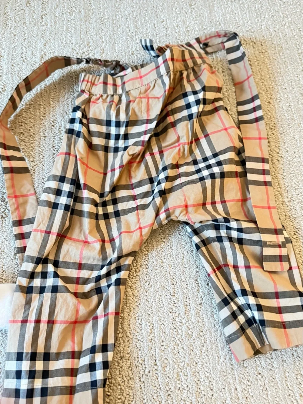 Burberry Beige Check Suspender Dungaree Set with White Bodysuit 2 piece